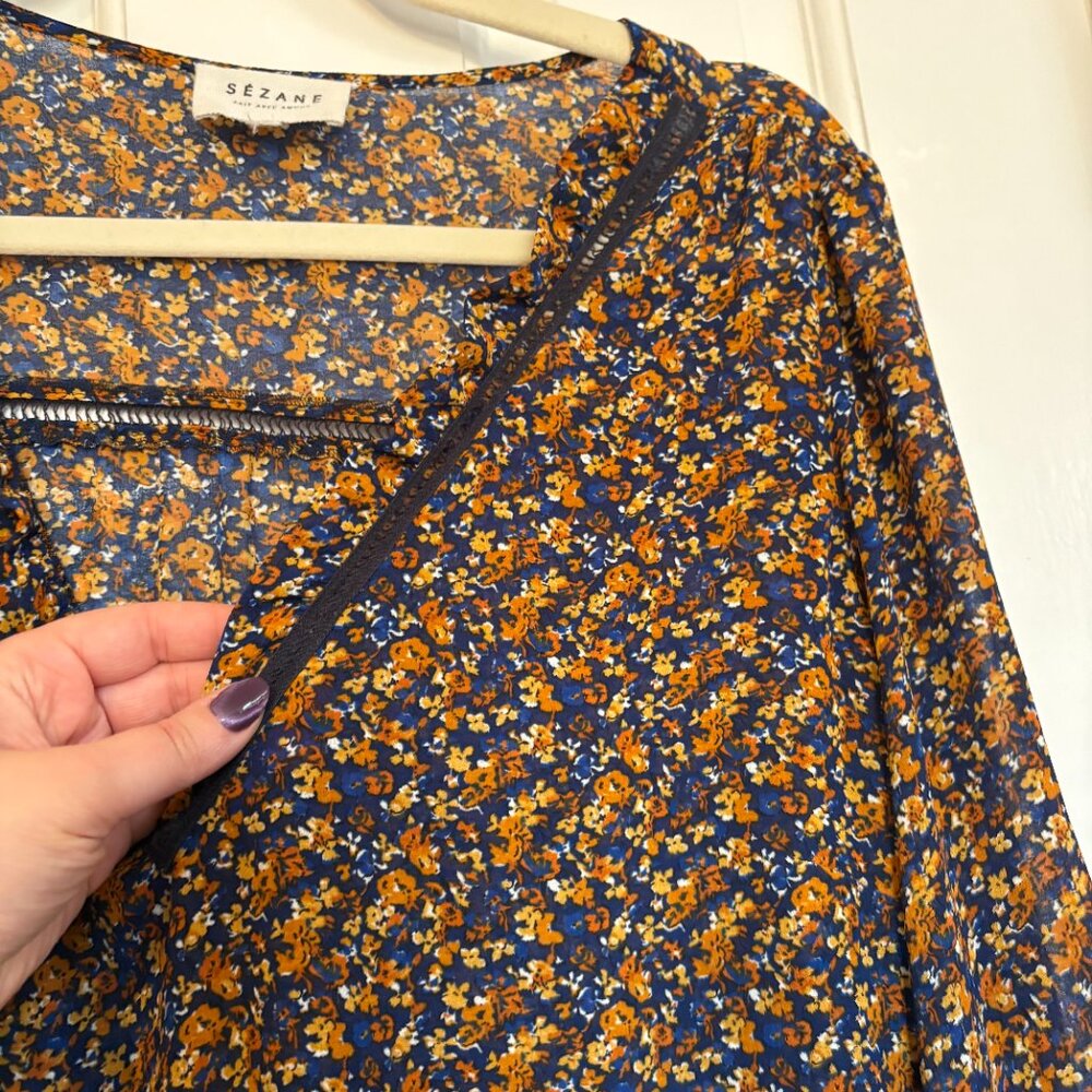 Sezane Angelina Bell Sleeve Blouse Floral Boho - - Picture 8 of 9